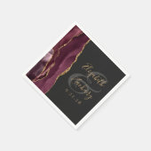 Serviette En Papier Agate Geode Script Burgundy Gold Dark Mariage (Coin)