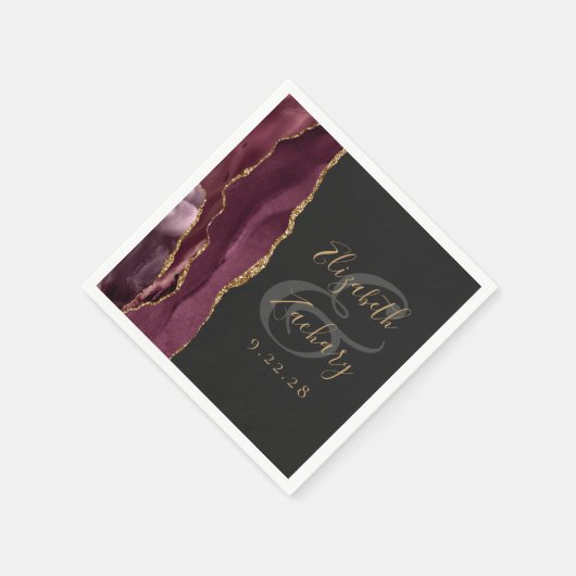 Serviette En Papier Agate Geode Script Burgundy Gold Dark Mariage (Coin)