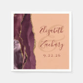 Serviette En Papier Agate Geode Script Burgundy Gold Peach Mariage (Devant)