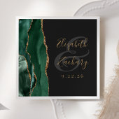 Serviette En Papier Agate Geode Script Emerald Green Gold Dark Mariage
