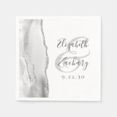 Serviette En Papier Agate Geode Script Gris Blanc Silver Mariage (Devant)