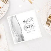 Serviette En Papier Agate Geode Script Gris Blanc Silver Mariage