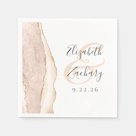 Serviette En Papier Agate Geode Script Mariage d'or ivoire (Devant)