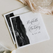Serviette En Papier Agate Geode Script Mariage noir argent