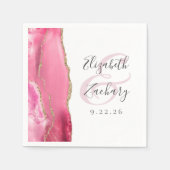 Serviette En Papier Agate Geode Script Mariage or rose (Devant)