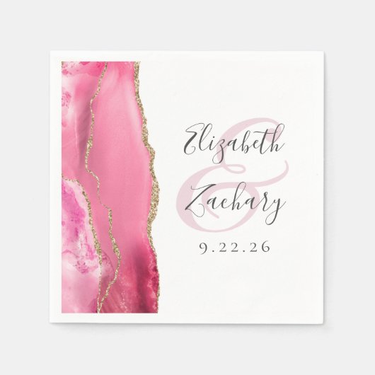 Serviette En Papier Agate Geode Script Mariage or rose (Devant)