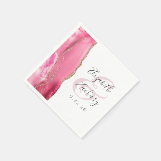 Serviette En Papier Agate Geode Script Mariage or rose (Coin)