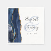 Serviette En Papier Agate Geode Script Marine Blue Gold Mariage (Devant)