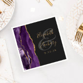 Serviette En Papier Agate Geode Script Purple Gold Dark Mariage