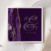 Serviette En Papier Agate Geode Script Purple Gold Plum Mariage