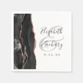 Serviette En Papier Agate Geode Script Rose noir Mariage or (Devant)