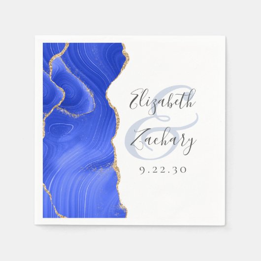 Serviette En Papier Agate Geode Script Royal Blue Gold Mariage (Devant)