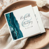 Serviette En Papier Agate Geode Script Turquoise Blue Silver Mariage