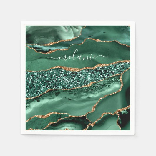Serviette En Papier Agate Green Gold Parties scintillant Marbre Votre  (Devant)
