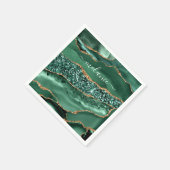 Serviette En Papier Agate Green Gold Parties scintillant Nom personnal (Coin)
