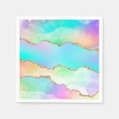 Serviette En Papier Agate Holo | Faux Iridescente Pastel Ombre Marble (Devant)