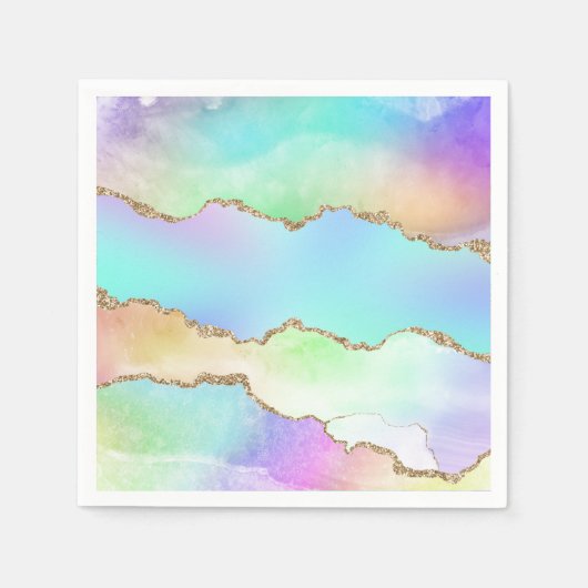 Serviette En Papier Agate Holo | Faux Iridescente Pastel Ombre Marble (Devant)