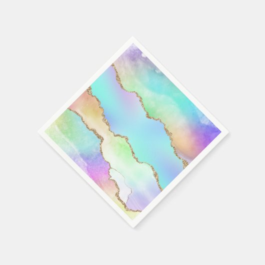 Serviette En Papier Agate Holo | Faux Iridescente Pastel Ombre Marble (Coin)