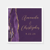 Serviette En Papier Agate Purple Gold Script Plum Mariage (Devant)