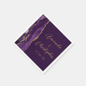 Serviette En Papier Agate Purple Gold Script Plum Mariage (Coin)
