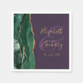 Serviette En Papier Agate Script Emerald Green Gold violet Mariage (Devant)
