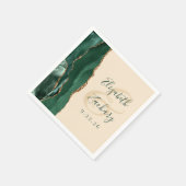 Serviette En Papier Agate Script Émeraude Vert Or Champagne Mariage (Coin)