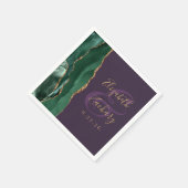 Serviette En Papier Agate Script Émeraude Vert Or Violet Mariage (Coin)