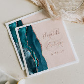 Serviette En Papier Agate Script Turquoise Rose Gold Blush Mariage