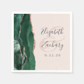 Serviette En Papier Agate Script Vert Émeraude Rose Gold Blush Mariage (Devant)