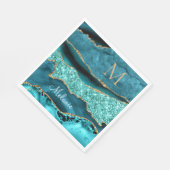 Serviette En Papier Agate Turquoise Blue Gold Nom Lettre Aqua Napkins (Coin)