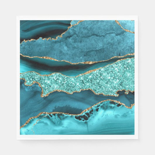 Serviette En Papier Agate Turquoise Blue Gold Parties scintillant Marb (Devant)