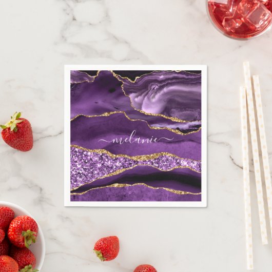 Serviette En Papier Agate Violet Violet Or Parties scintillant Votre n (En situation)