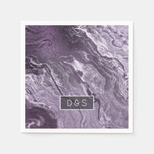 Serviette En Papier Agate violette cristallisée | Moody Marbled Monogr (Devant)
