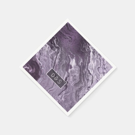 Serviette En Papier Agate violette cristallisée | Moody Marbled Monogr (Coin)