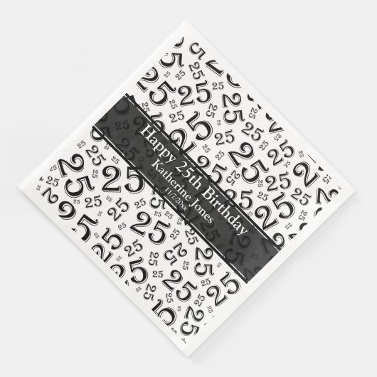 Serviette En Papier Âge 25 Nombre aléatoire Motif Noir/Blanc (Coin)