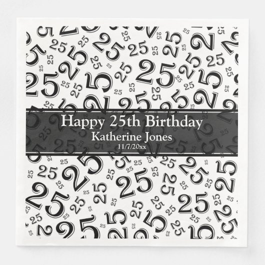 Serviette En Papier Âge 25 Nombre aléatoire Motif Noir/Blanc (Devant)