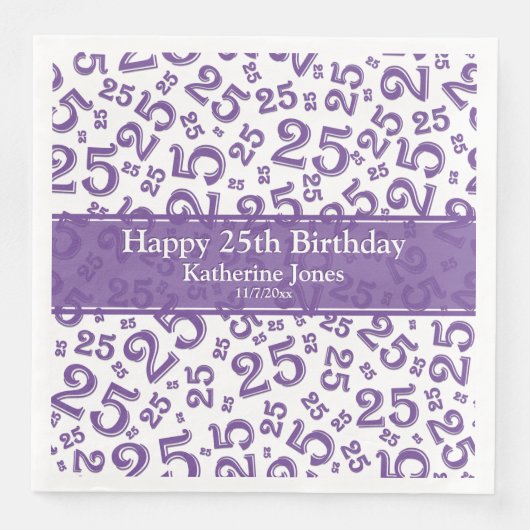 Serviette En Papier Âge 25 Nombre aléatoire Motif pourpre/blanc (Devant)