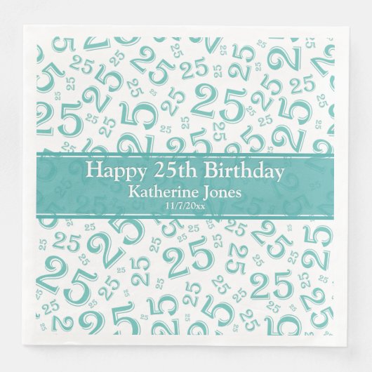 Serviette En Papier Âge 25 Nombre aléatoire Motif Turquoise/blanc (Devant)
