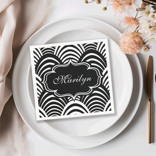 Serviette En Papier Âge du jazz moderne élégant noir et blanc 1920