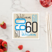 Serviette En Papier Âge et nom 60e anniversaire Bleu Beige (En situation)