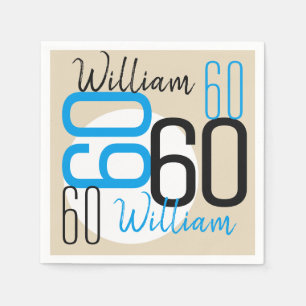 Serviette En Papier Âge et nom 60e anniversaire Bleu Beige