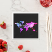 Serviette En Papier Agence de voyage Globe Map Black Pink (En situation)