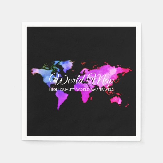 Serviette En Papier Agence de voyage Globe Map Black Pink (Devant)