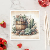 Serviette En Papier Agencement Rustique de Succulentes et de Cactus (En situation)