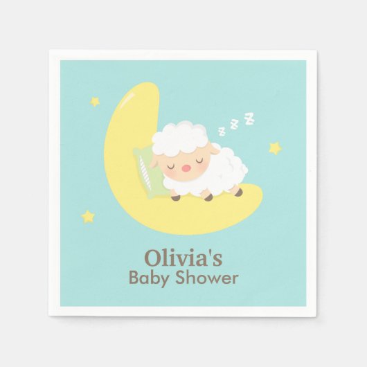 Serviette En Papier Agneau Couché Sur Le Baby shower Lune (Devant)