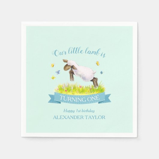 Serviette En Papier Agneau de printemps sauter mignon 1er anniversaire (Devant)