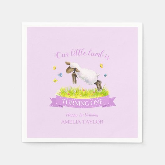 Serviette En Papier Agneau de printemps sauter mignon violet 1er anniv (Devant)