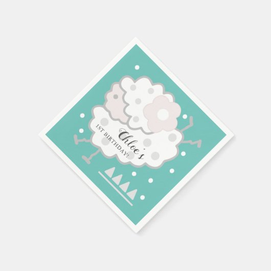 Serviette En Papier Agneau de saut simple et mignonne Cyan & blanc 1er (Coin)