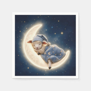 Serviette En Papier Agneau endormi sur un croissant de lune