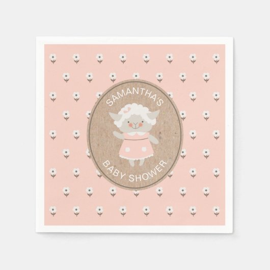 Serviette En Papier Agneau rose mignon Baby shower Napkin (Devant)